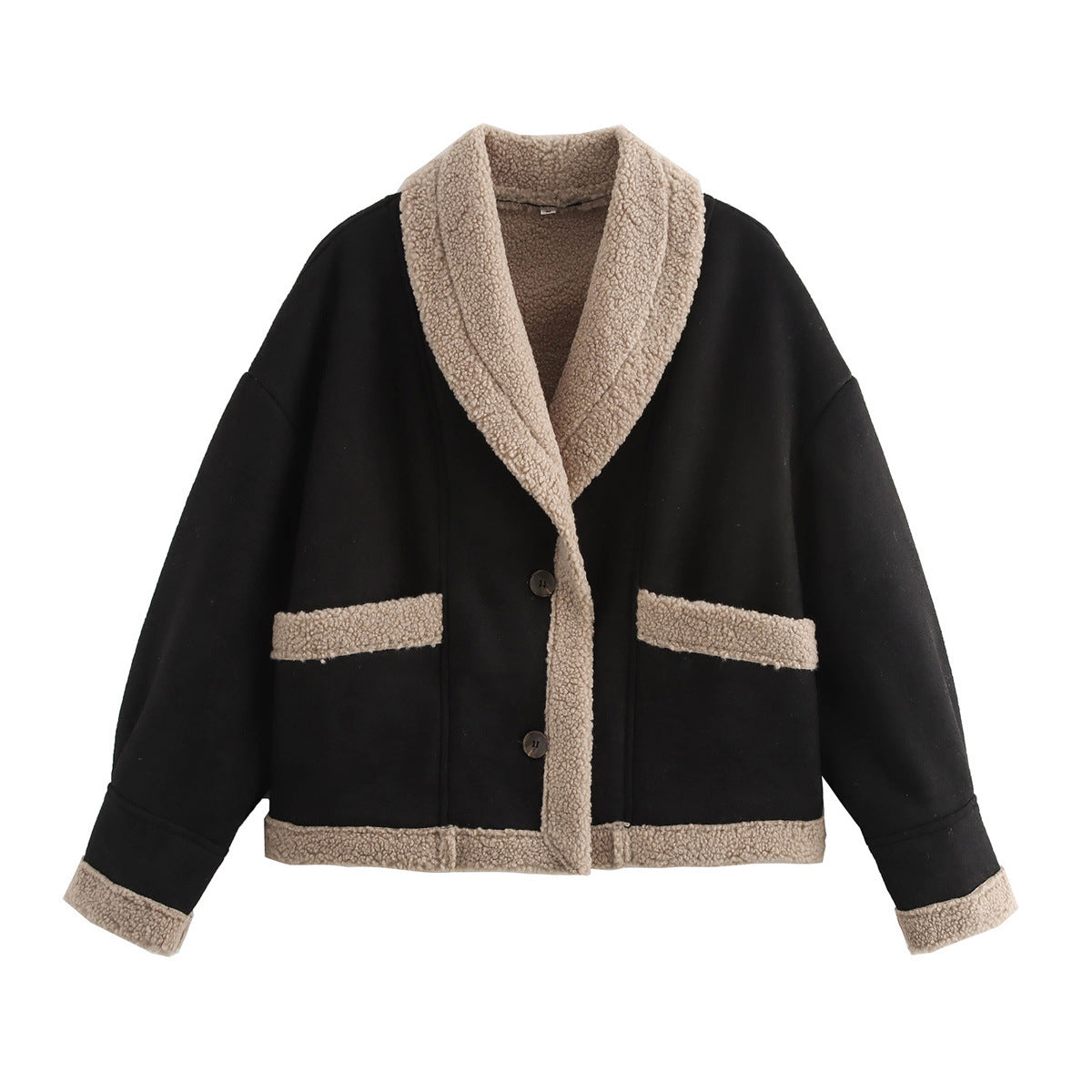 Autumn and winter women's clothing American retro woolen coat with loose collar and fur one-piece top for women