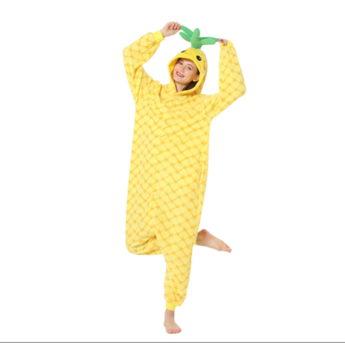 Pineapple cartoon one piece pajamas autumn and winter fleece thickened warm home clothing cute men and women Halloween